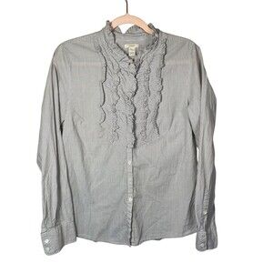 Grey and White J Crew Ruffle Blouse